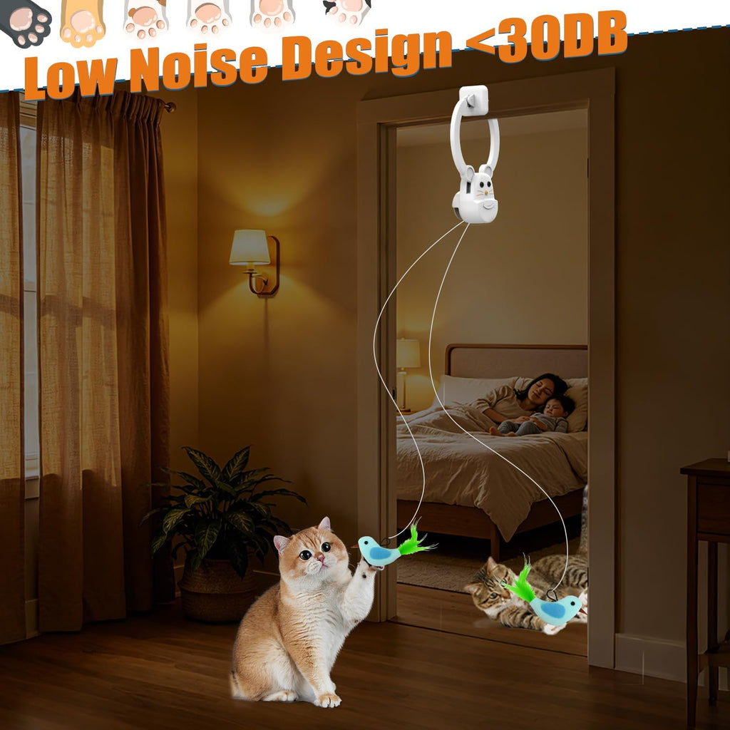 Interactive Cat Toys for Indoor Cats, Automatic Flying Bird Feather Wand Toy for Chase Exercise Enrichment, Rechargeable Durable Safe Hanging Cat Toy for Bored Kittens & Adult Cats