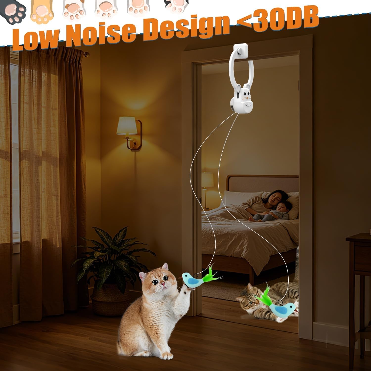 Interactive Cat Toys for Indoor Cats, Automatic Flying Bird Feather Wand Toy for Chase Exercise Enrichment, Rechargeable Durable Safe Hanging Cat Toy for Bored Kittens & Adult Cats