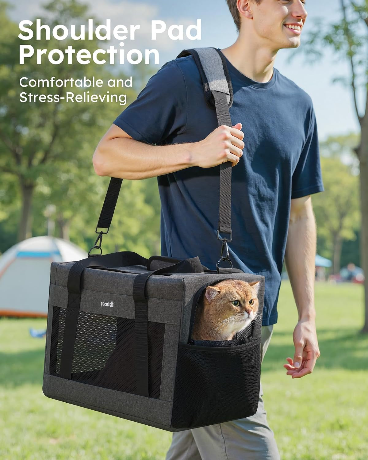 Cat Carrier, Portable Travel Dog Carrier with Stable Structure, Grey | Larger Space, 360° Ventilation & Comfort, Escape-Proof, for Travel / Car Trips / Vet Visits, Fits Cats up to 11 Lbs
