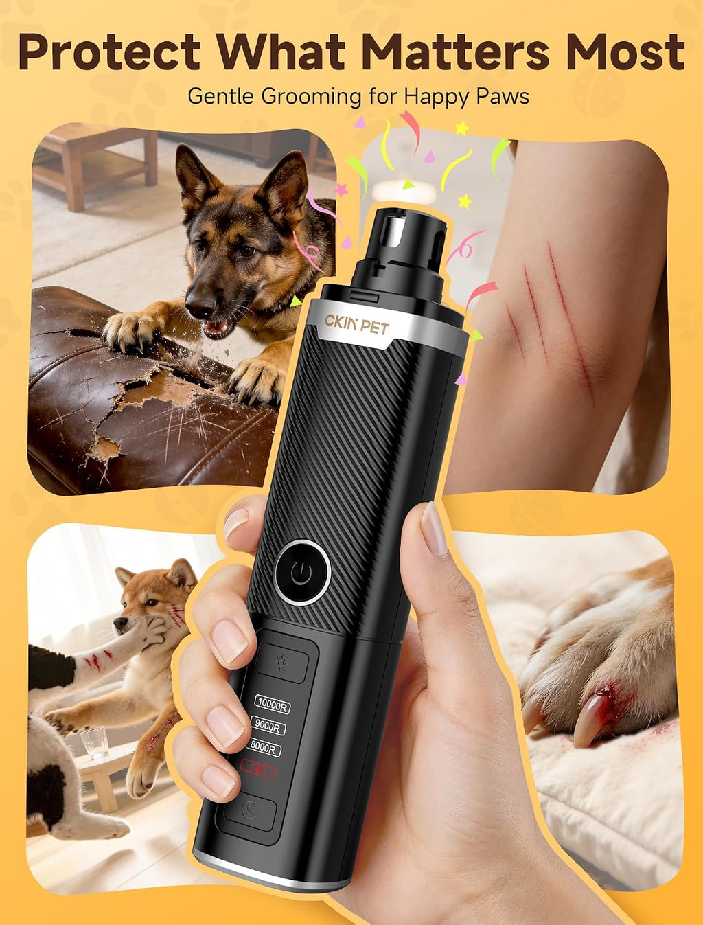 Dog Nail Grinder, Quiet Electric Dog Nail Trimmer with 2 LED Lights, 3-Speed Pet Nail Grinder for Dogs & Cats, Rechargeable 2000Mah Nail Grinder for Small Medium Large Dogs with Light, Black