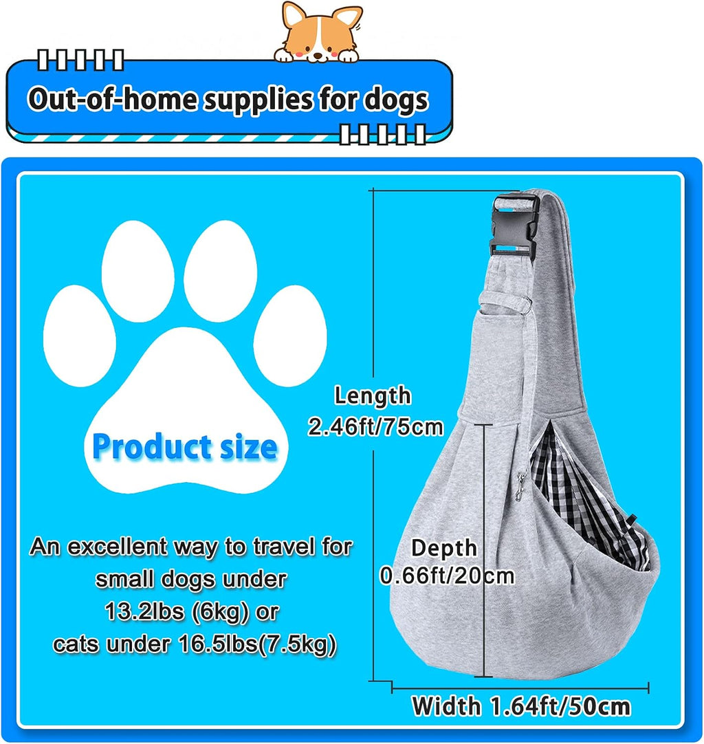 Dog and Cats Carrier Sling, Puppy Small Pet Carrier up to 16.5Lbs | Comfy Hard Bottom Support, Adjustable Padded Shoulder Strap, Hands-Free Dog Carrier Sling Bag for Outdoor Travel,Gray