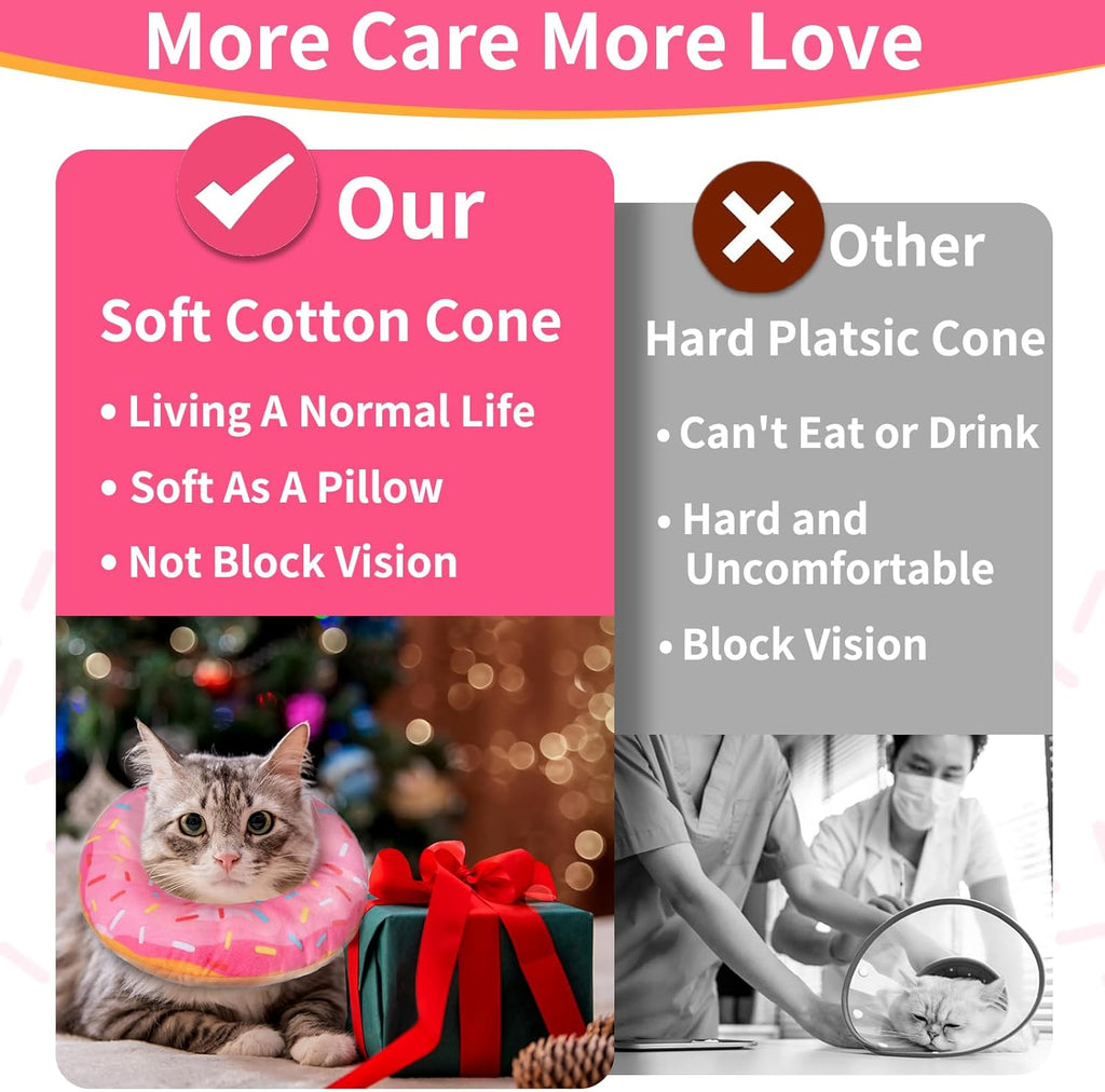 Cat Cone Collar Soft, Cat Recovery Collar for Wound Healing Cute Donut Adjustable Kitten Cones to Stop Licking Comfortable Lightweight Neck Elizabethan Collars for Kittens after Surgery