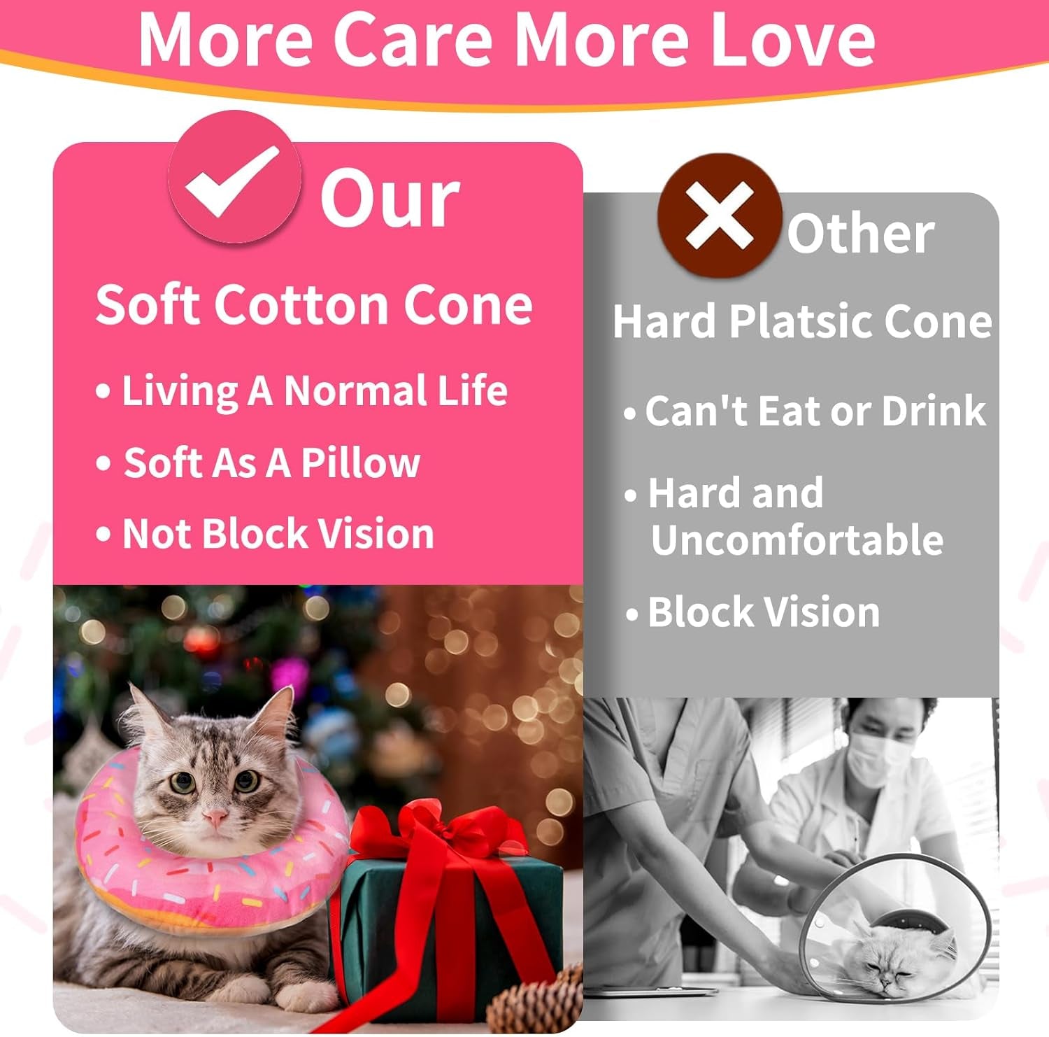Cat Cone Collar Soft, Cat Recovery Collar for Wound Healing Cute Donut Adjustable Kitten Cones to Stop Licking Comfortable Lightweight Neck Elizabethan Collars for Kittens after Surgery