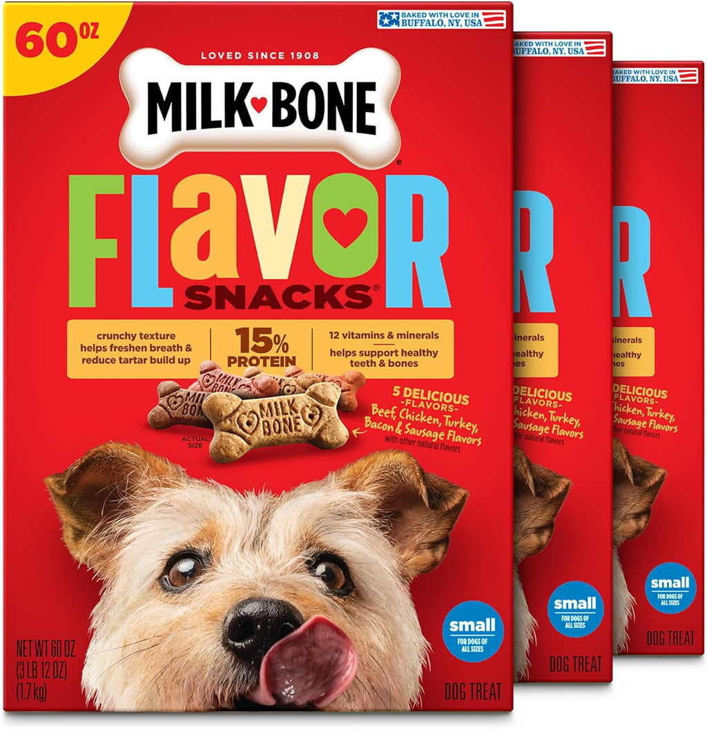 Flavor Snacks Mini’S Dog Biscuits, Flavored Crunchy Dog Treats, 36 Oz. Canister | 5 Calories per Treat, 15% Protein, 3 Flavors per Canister (Beef, Chicken & Bacon, Naturally & Artificially Flavored)