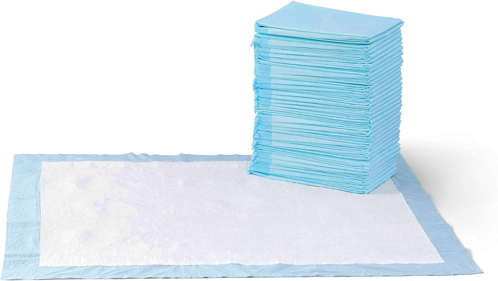 Leak-Proof Dog and Puppy Potty Training Pee Pads with Quick-Dry 5-Layer Super Absorbent Design, Regular Size 22 X 22 Inch, Blue & White, 100 Count