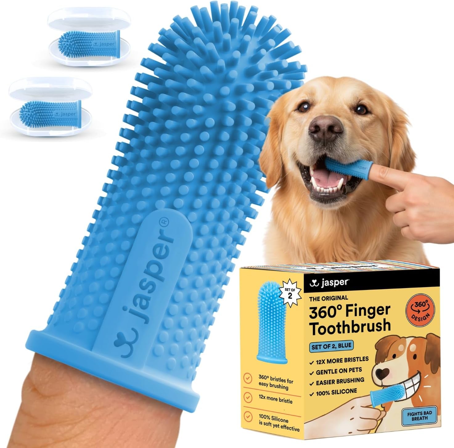 Dog Toothbrush, 360 Degree Pet Tooth Brushing Kit, Cat Toothbrush, Canine Dental Care & Teeth Cleaning Kit, Pet Finger Tooth Brush, Use with Dog Toothpaste, 2-Pack Pink