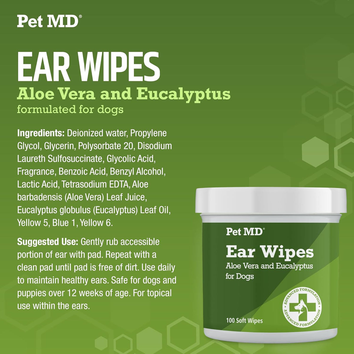 Dog Ear Cleaning Wipes – Otic Cleanser for Dogs - 100 Ct | Soothing Ear Care with Aloe Vera & Eucalyptus, Regular Wipes