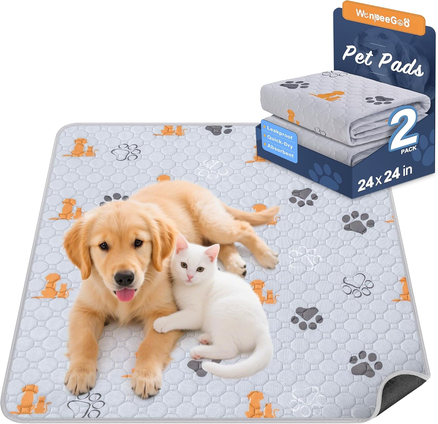 Washable Pee Pads for Dogs, Waterproof, 18 X 24 In, 4 Pack, Gray | Super Absorbent, Waterproof and Non-Slip; Washable, Reusable Dog Pads for Crates, Playpens, Floors, Furniture and Travel