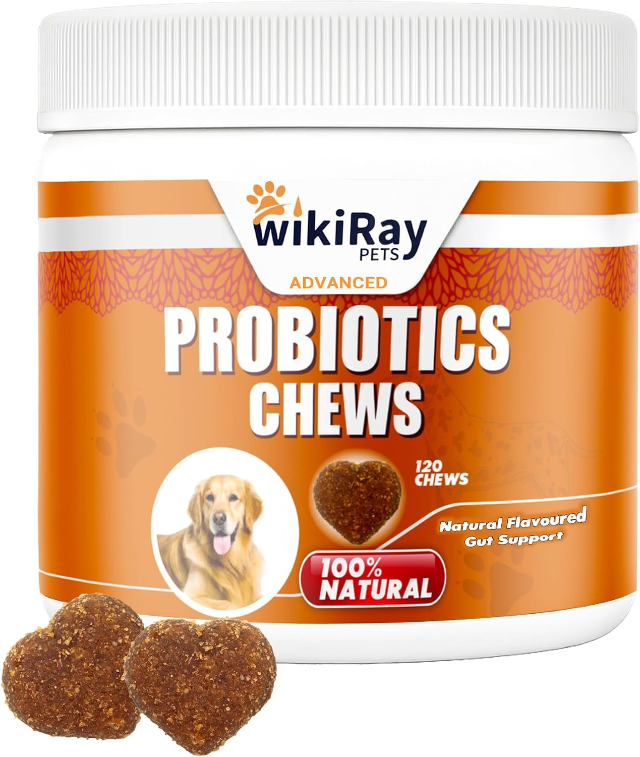 Wikiray Probiotics for Dogs – Soft Chews for Digestive Health & Immunity | 120 Chews | 3 Billion CFU, Pumpkin, Enzymes, Vitamins & Prebiotics | Made with Natural Ingredients