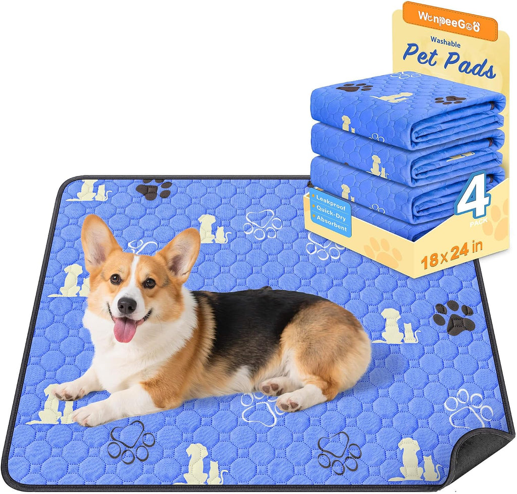 Washable Pee Pads for Dogs, Waterproof, 18 X 24 In, 4 Pack, Gray | Super Absorbent, Waterproof and Non-Slip; Washable, Reusable Dog Pads for Crates, Playpens, Floors, Furniture and Travel