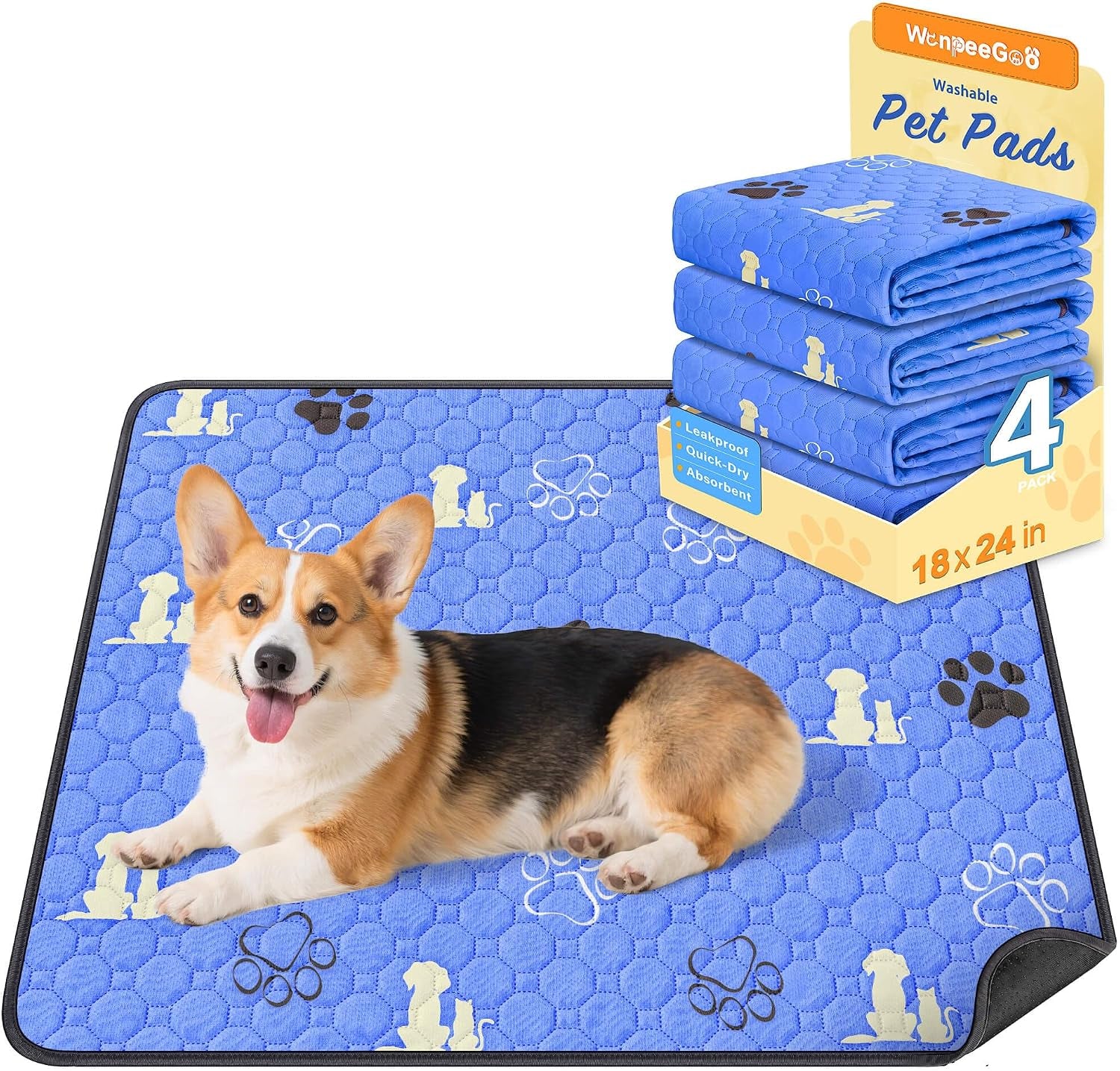 Washable Pee Pads for Dogs, Waterproof, 18 X 24 In, 4 Pack, Gray | Super Absorbent, Waterproof and Non-Slip; Washable, Reusable Dog Pads for Crates, Playpens, Floors, Furniture and Travel