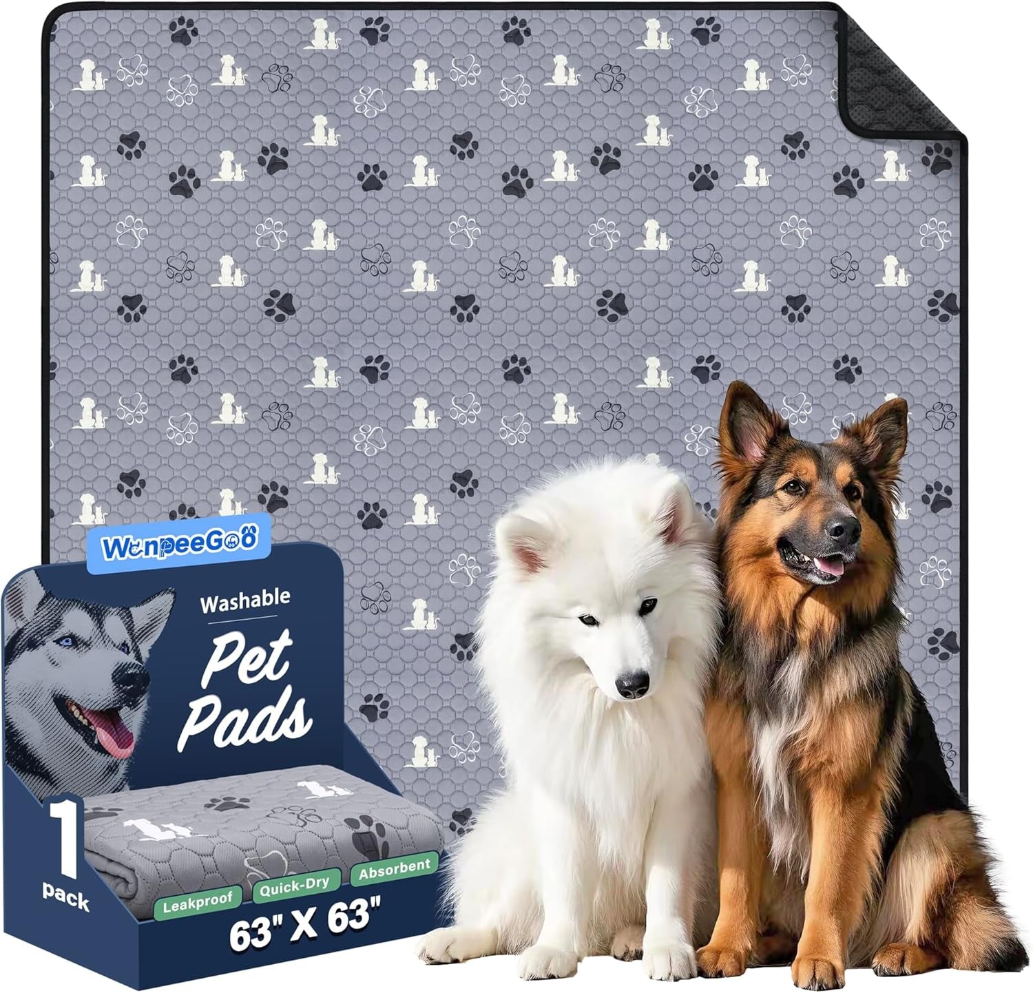 Washable Pee Pads for Dogs, Waterproof, 18 X 24 In, 4 Pack, Gray | Super Absorbent, Waterproof and Non-Slip; Washable, Reusable Dog Pads for Crates, Playpens, Floors, Furniture and Travel