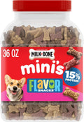 Flavor Snacks Mini’S Dog Biscuits, Flavored Crunchy Dog Treats, 36 Oz. Canister | 5 Calories per Treat, 15% Protein, 3 Flavors per Canister (Beef, Chicken & Bacon, Naturally & Artificially Flavored)
