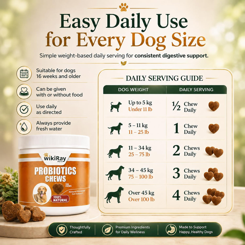 Wikiray Probiotics for Dogs – Soft Chews for Digestive Health & Immunity | 120 Chews | 3 Billion CFU, Pumpkin, Enzymes, Vitamins & Prebiotics | Made with Natural Ingredients