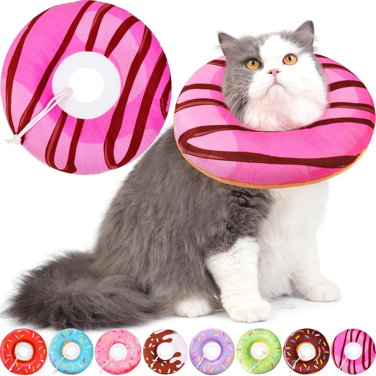 Cat Cone Collar Soft, Cat Recovery Collar for Wound Healing Cute Donut Adjustable Kitten Cones to Stop Licking Comfortable Lightweight Neck Elizabethan Collars for Kittens after Surgery