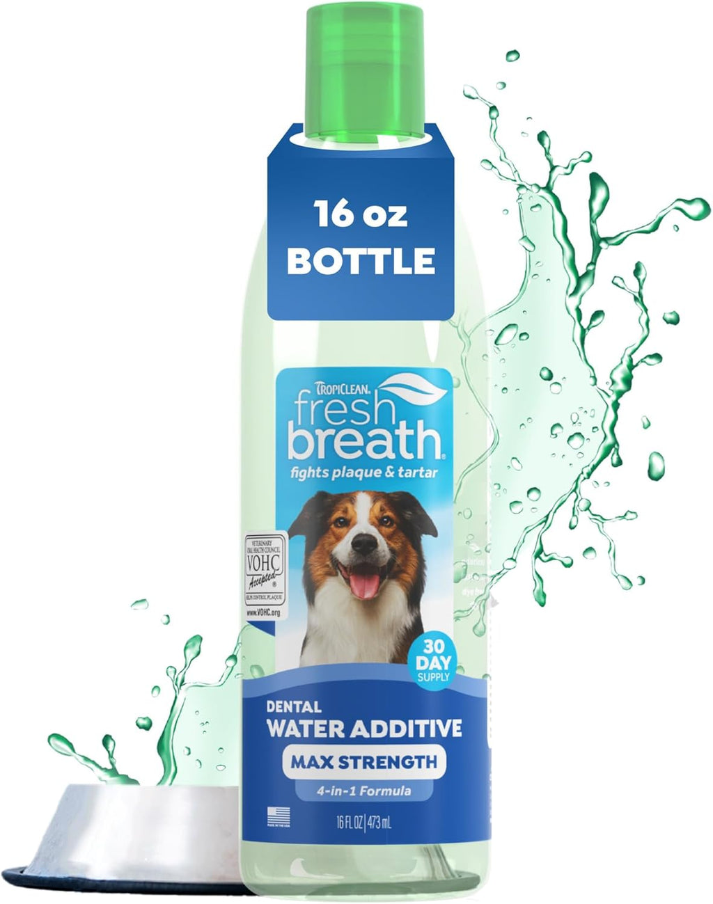 Fresh Breath Water Additive for Dogs, Dog Breath Freshener and Teeth Cleaning Solution, No Toothpaste or Toothbrush Required, 16Oz.