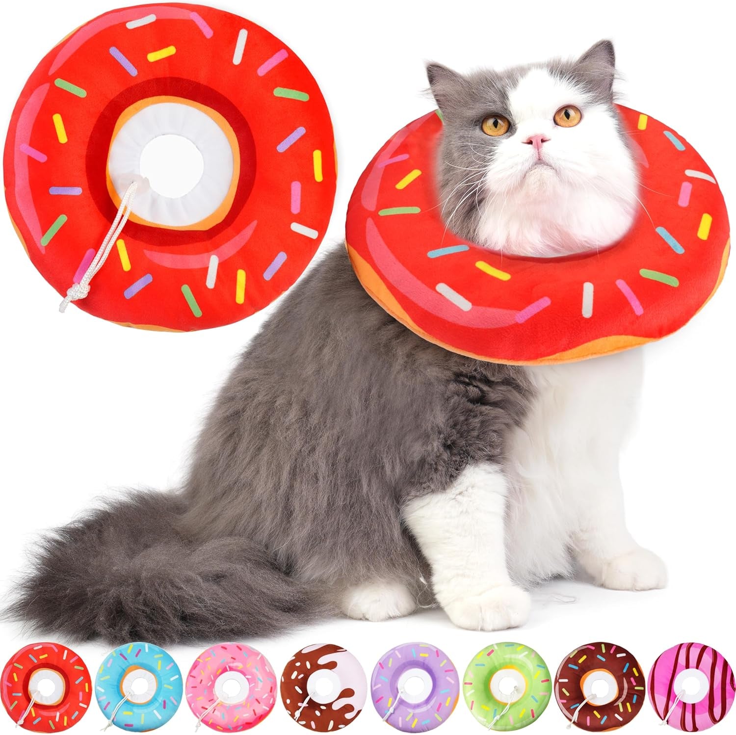 Cat Cone Collar Soft, Cat Recovery Collar for Wound Healing Cute Donut Adjustable Kitten Cones to Stop Licking Comfortable Lightweight Neck Elizabethan Collars for Kittens after Surgery