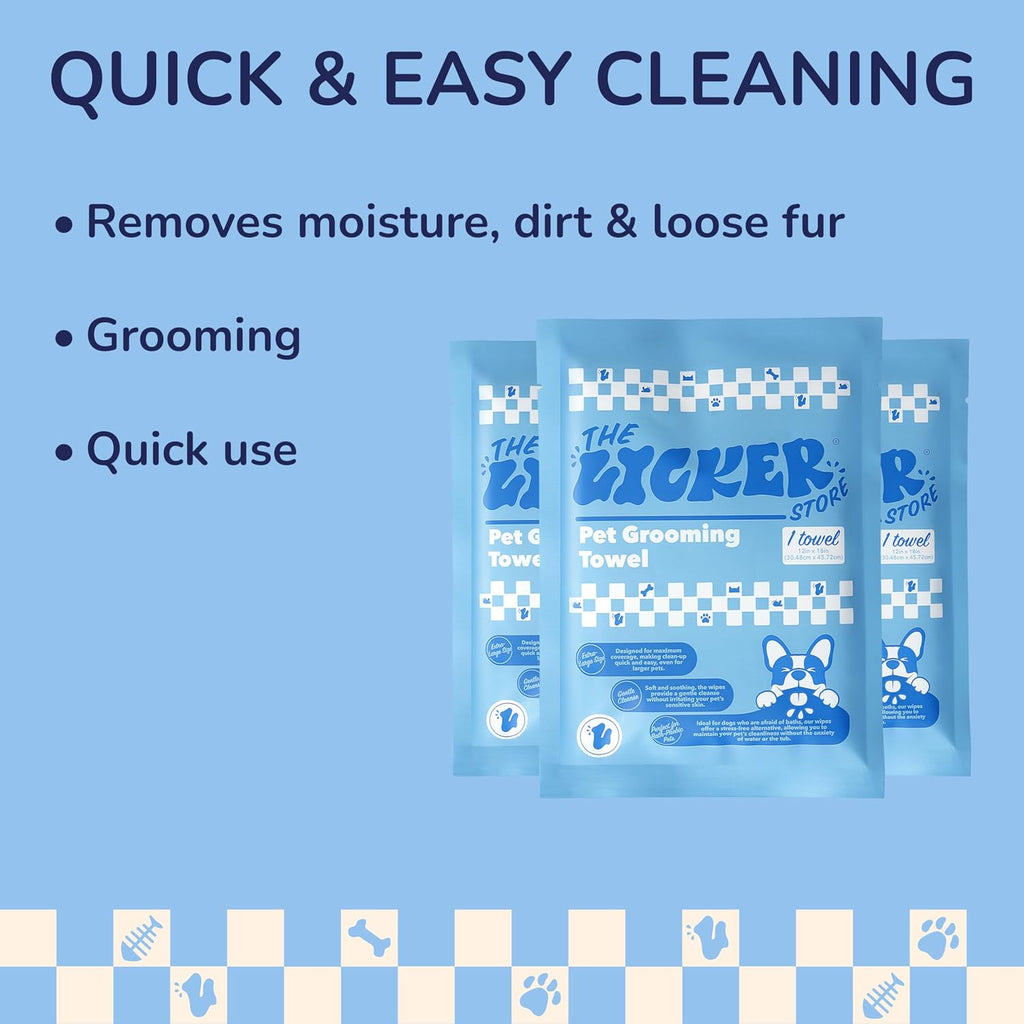 PWP1007A-3SET Dog Bath and Grooming Towels, Ultra-Absorbent & Soft Pet Wipes for Paws, Body and Butt, Hypoallergenic & Cruelty-Free, Alcohol-Free, 5.1" X 7.1", 3 Count