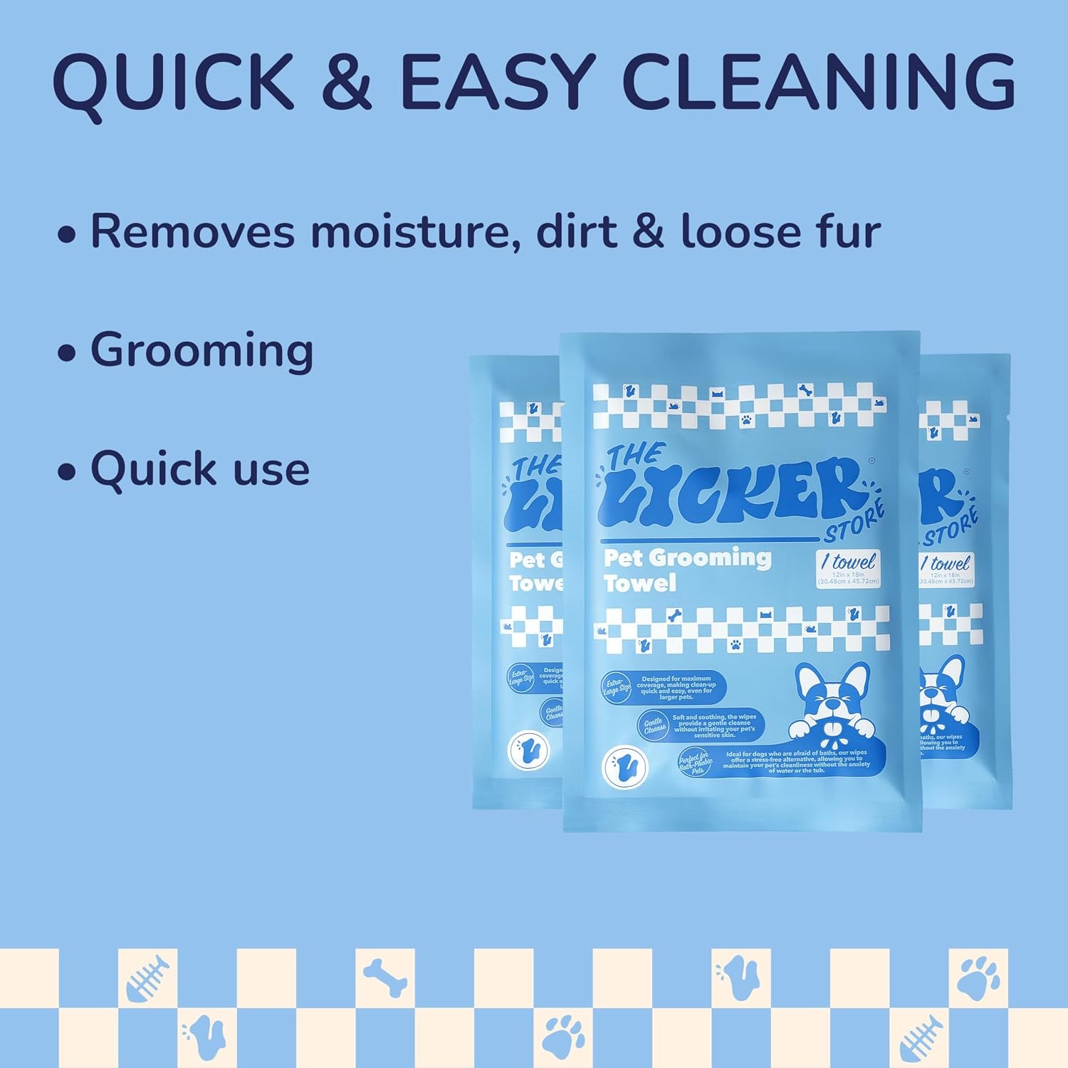 PWP1007A-3SET Dog Bath and Grooming Towels, Ultra-Absorbent & Soft Pet Wipes for Paws, Body and Butt, Hypoallergenic & Cruelty-Free, Alcohol-Free, 5.1" X 7.1", 3 Count
