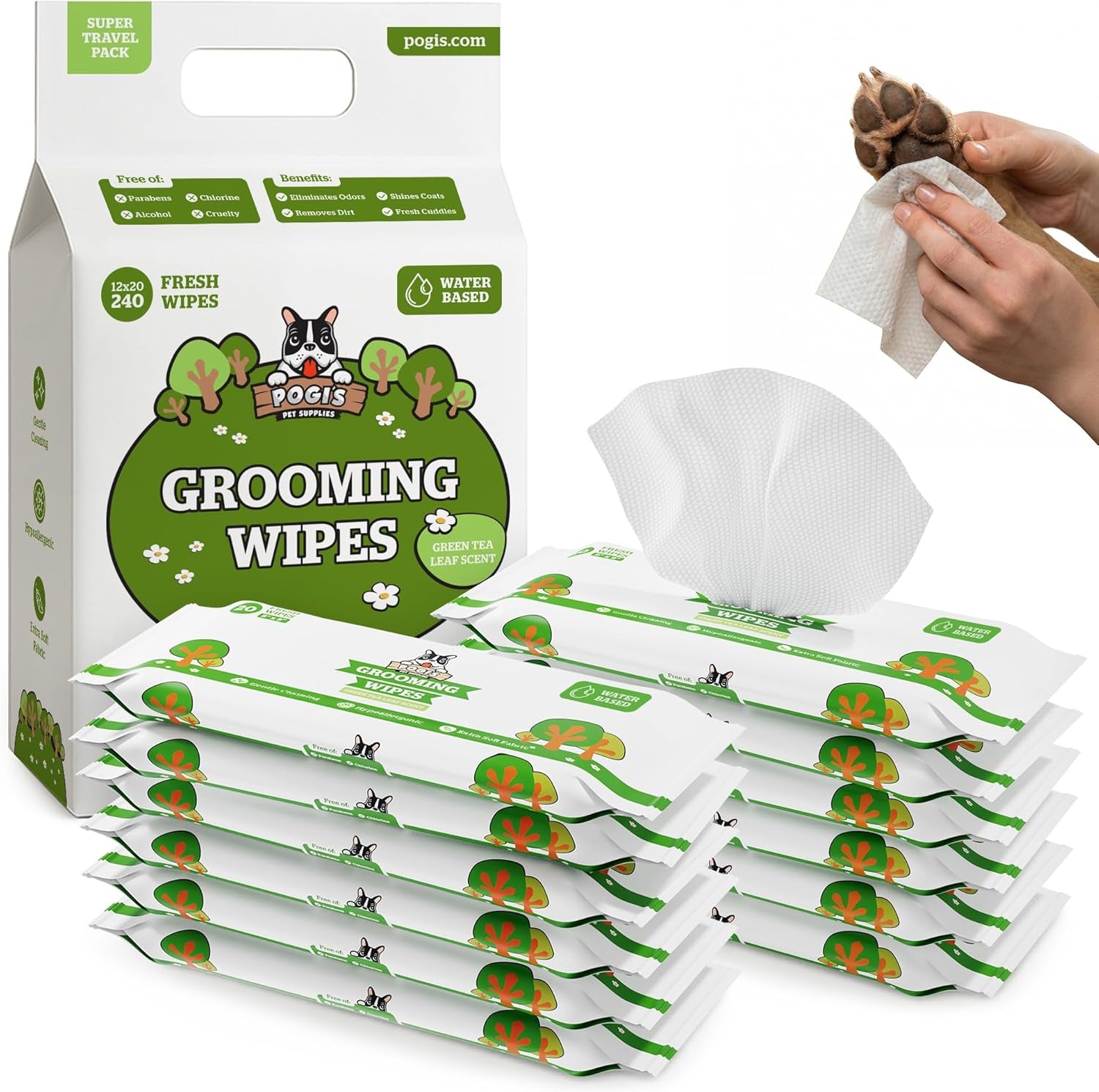 Pogi’S Dog Grooming Wipes – Hypoallergenic Pet Wipes for Paws, Body & Butt – Cleaning & Hydrating, Fragrance Free, 100 Count