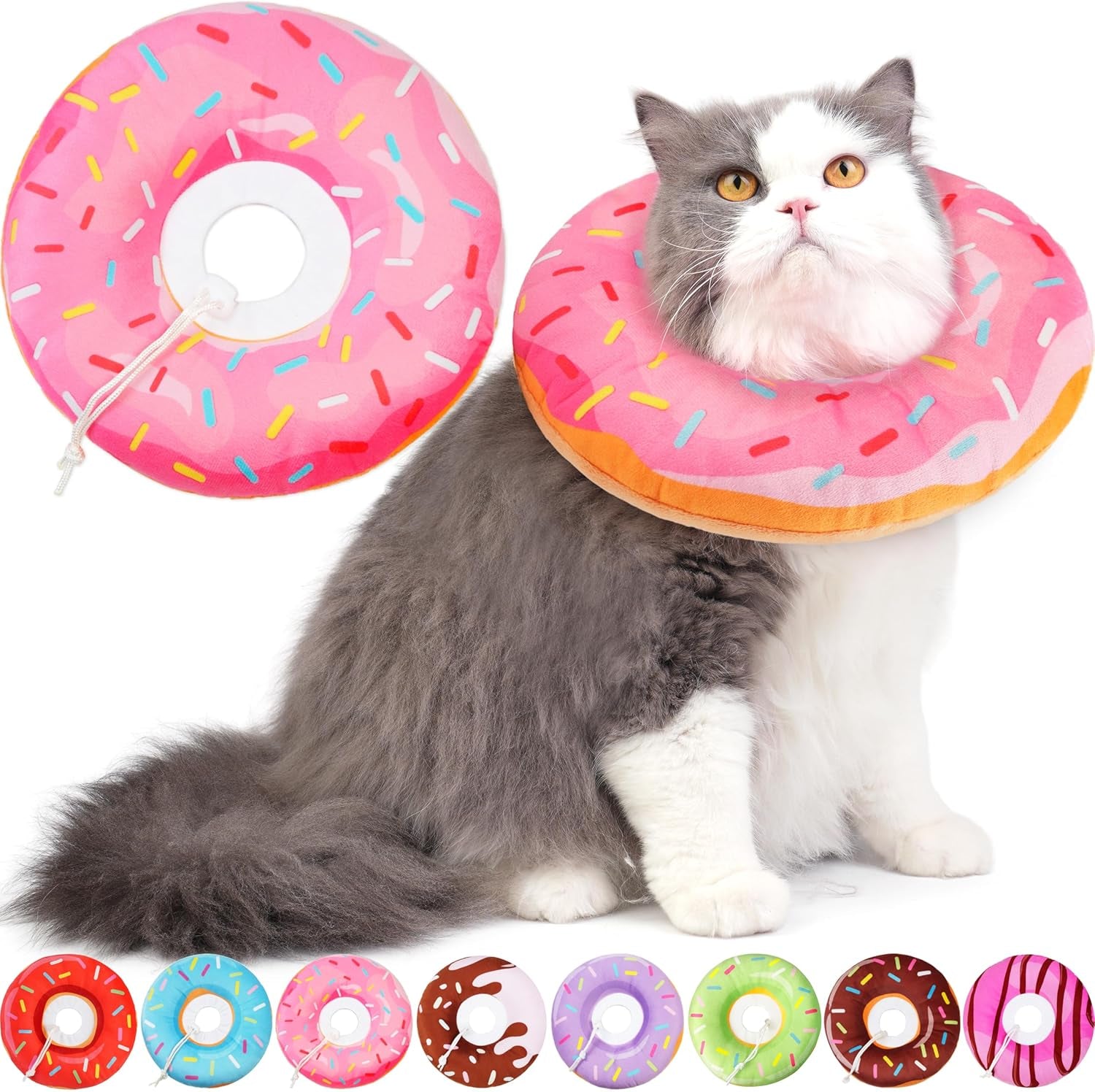 Cat Cone Collar Soft, Cat Recovery Collar for Wound Healing Cute Donut Adjustable Kitten Cones to Stop Licking Comfortable Lightweight Neck Elizabethan Collars for Kittens after Surgery