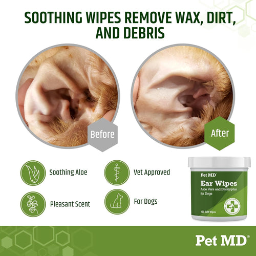Dog Ear Cleaning Wipes – Otic Cleanser for Dogs - 100 Ct | Soothing Ear Care with Aloe Vera & Eucalyptus, Regular Wipes