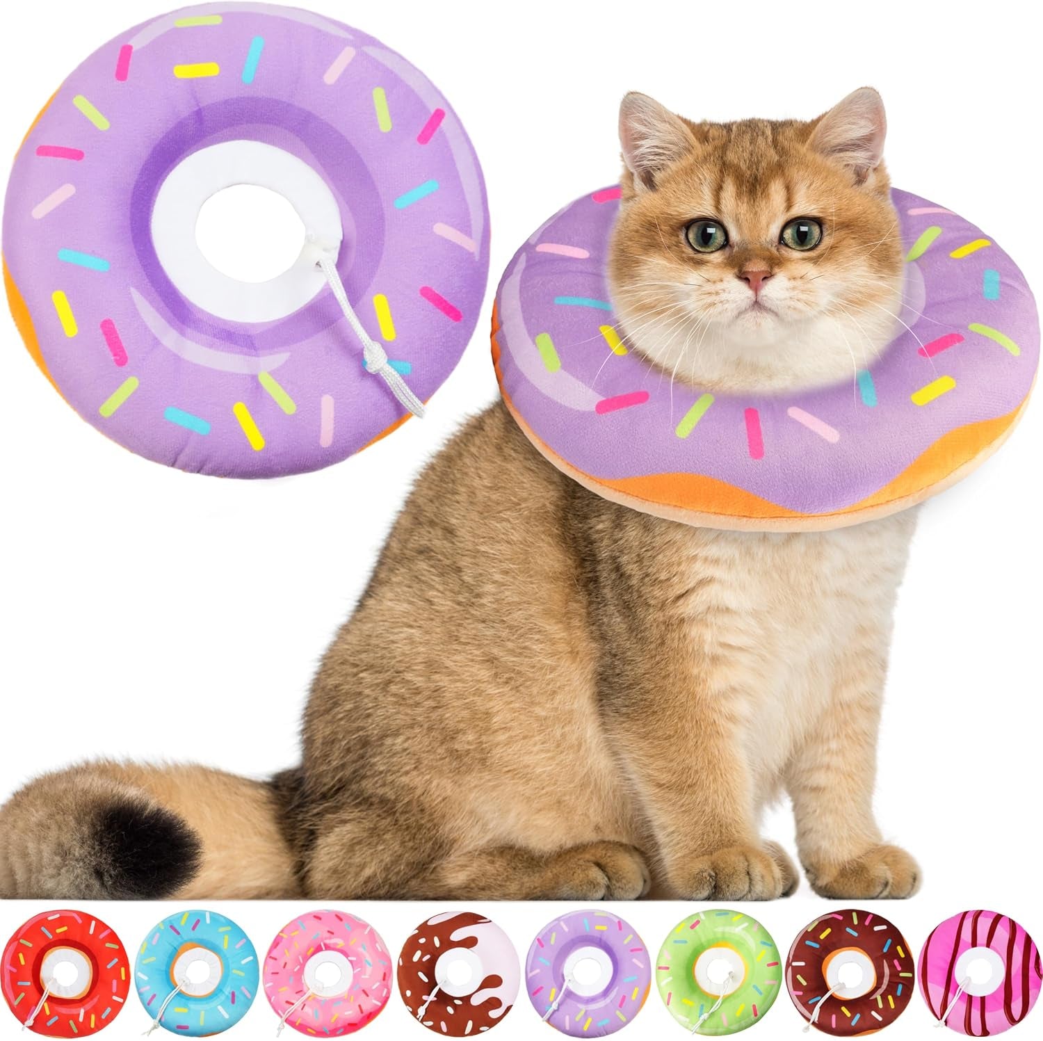 Cat Cone Collar Soft, Cat Recovery Collar for Wound Healing Cute Donut Adjustable Kitten Cones to Stop Licking Comfortable Lightweight Neck Elizabethan Collars for Kittens after Surgery