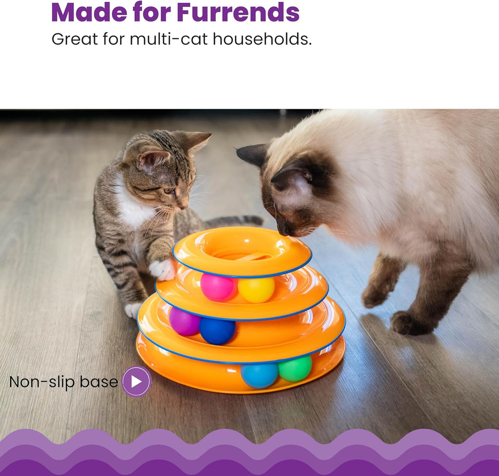 Tower of Tracks Cat Toy – 3-Level Track Tower with 6 Balls, Interactive Cat Toy for Indoor Enrichment