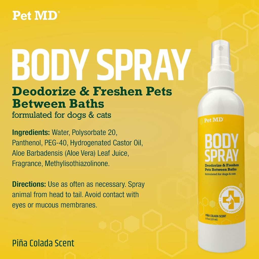 Body Spray for Dogs & Cats - Deodorizing Dog Perfume Reduces Static & Eliminates Odor - Long Lasting Pet Cologne Spray for Dogs - Pina Colada Scent - 8 Oz