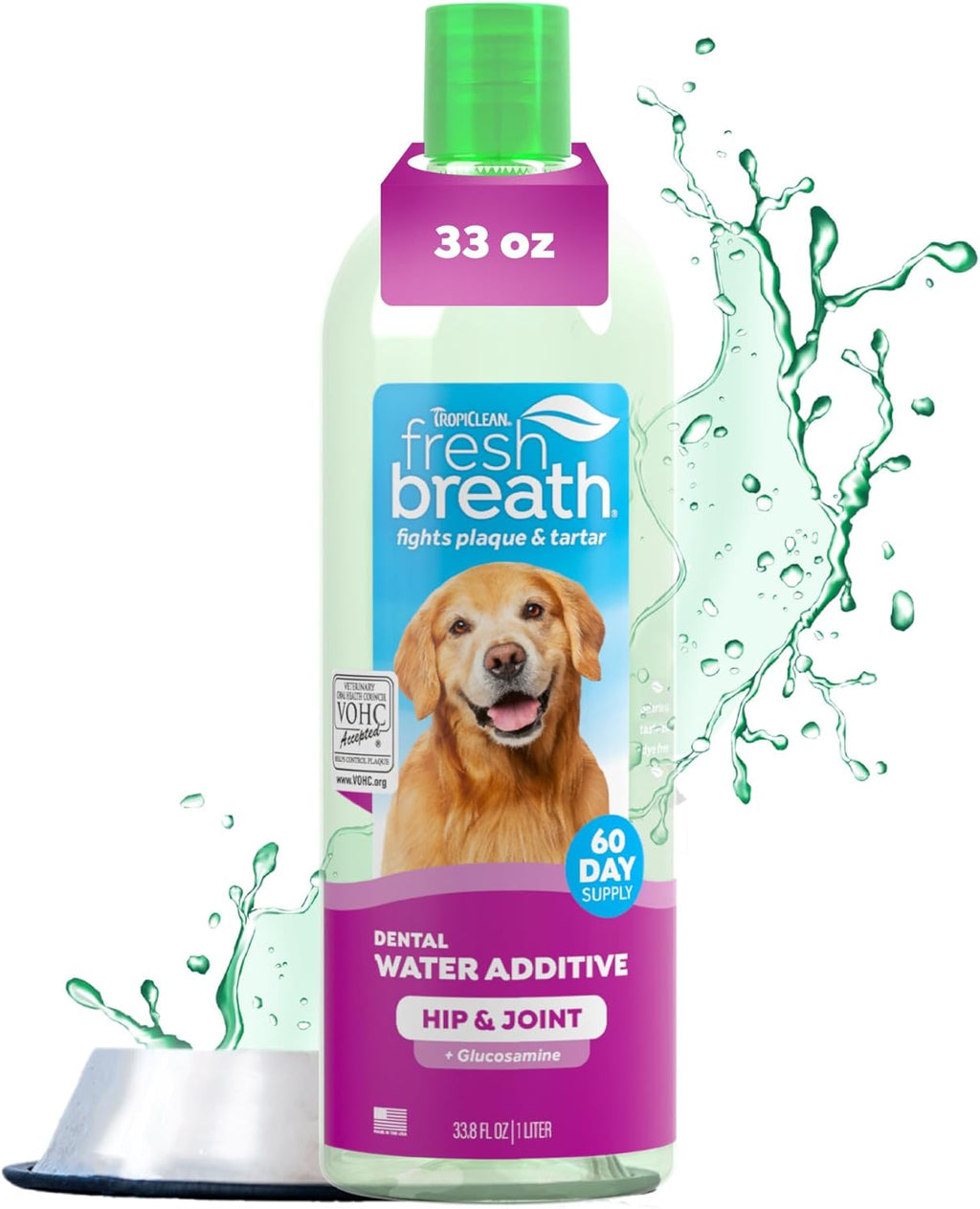 Fresh Breath Water Additive for Dogs, Dog Breath Freshener and Teeth Cleaning Solution, No Toothpaste or Toothbrush Required, 16Oz.