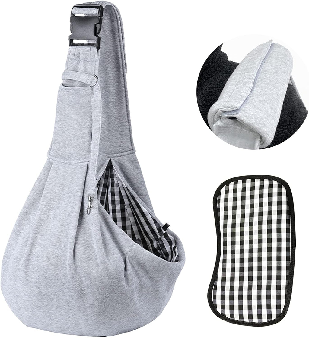 Dog and Cats Carrier Sling, Puppy Small Pet Carrier up to 16.5Lbs | Comfy Hard Bottom Support, Adjustable Padded Shoulder Strap, Hands-Free Dog Carrier Sling Bag for Outdoor Travel,Gray