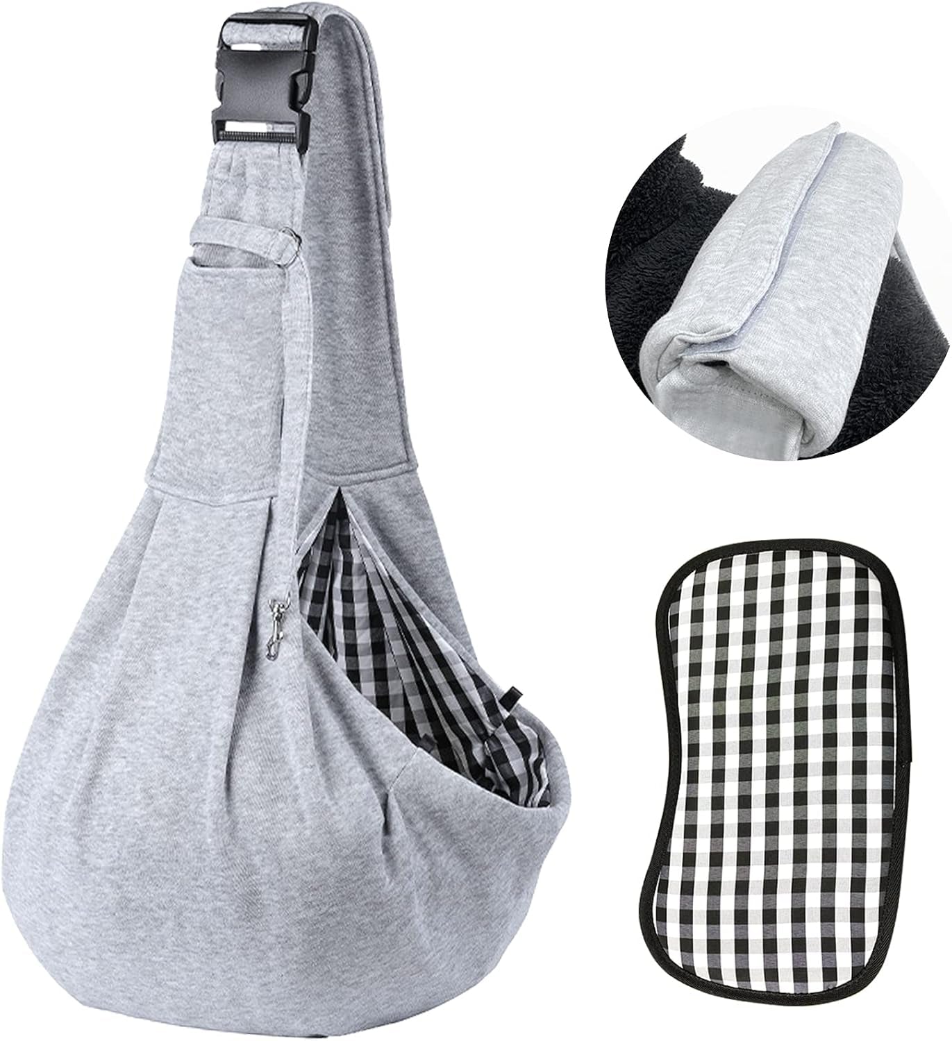 Dog and Cats Carrier Sling, Puppy Small Pet Carrier up to 16.5Lbs | Comfy Hard Bottom Support, Adjustable Padded Shoulder Strap, Hands-Free Dog Carrier Sling Bag for Outdoor Travel,Gray