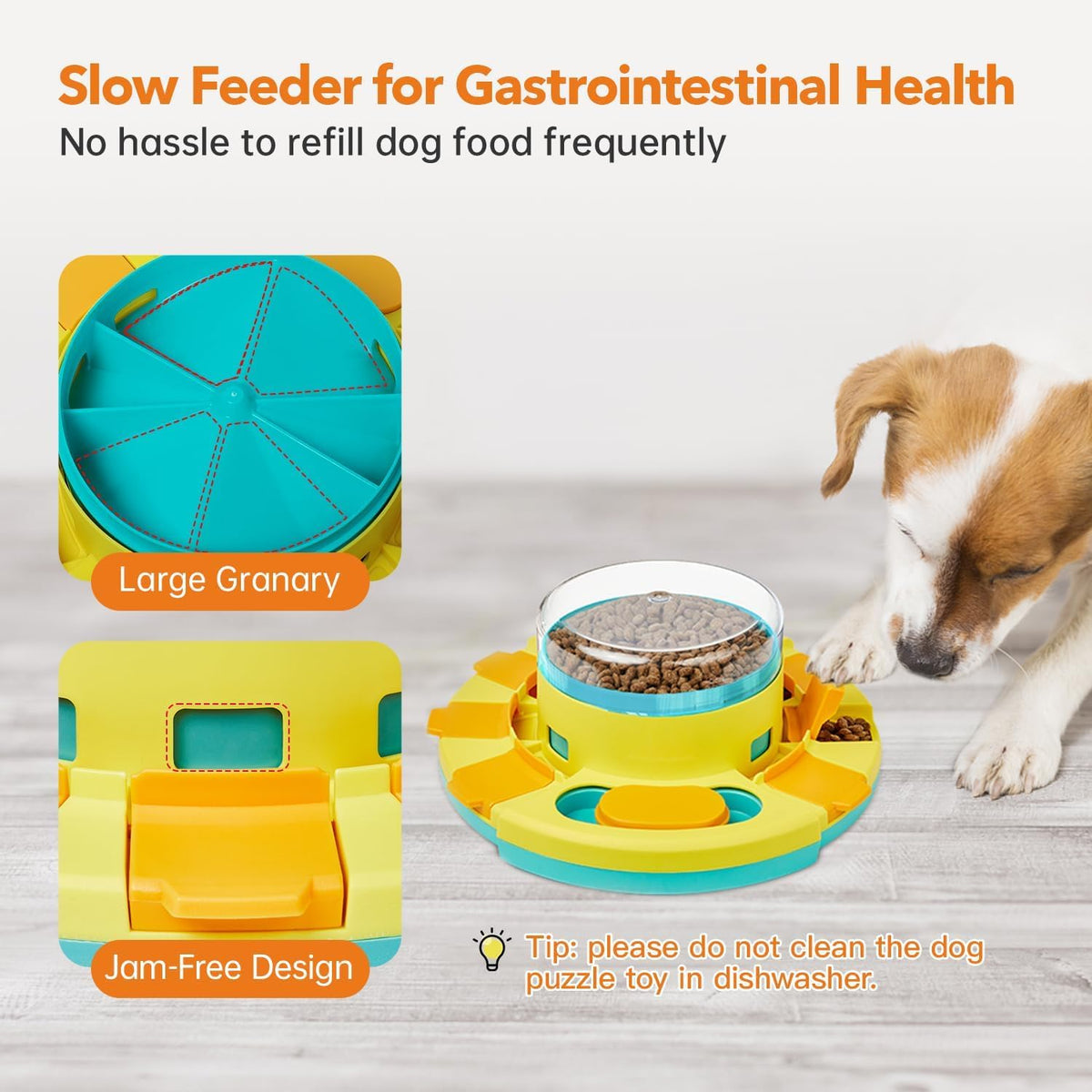 Dog Puzzle Toy 2 Levels, Slow Feeder, Pup Food Treat Feeding Dispenser for IQ Training and Entertainment for All Breeds 4.2 Inch Height