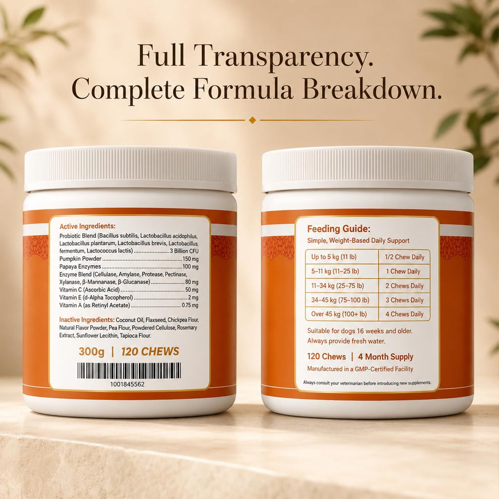 Wikiray Probiotics for Dogs – Soft Chews for Digestive Health & Immunity | 120 Chews | 3 Billion CFU, Pumpkin, Enzymes, Vitamins & Prebiotics | Made with Natural Ingredients