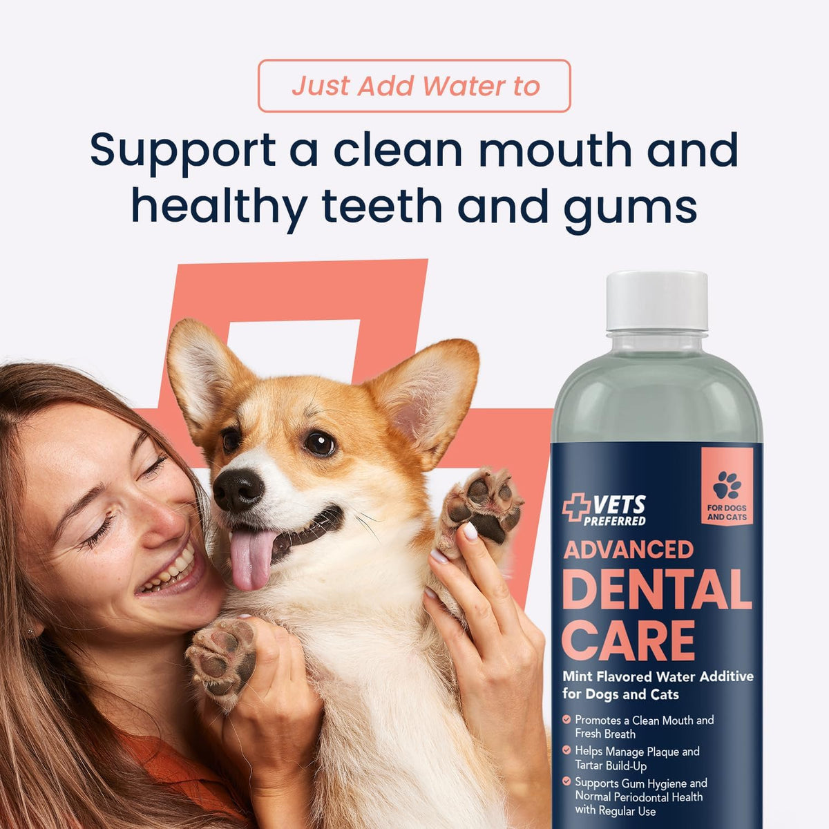 Dog Breath Freshener & Water Additive for Dental Care – Fights Bad Breath, Removes Tartar & Plaque – Dog Mouthwash for Healthy Teeth & Gums, Gingivitis Support – Mint Flavor