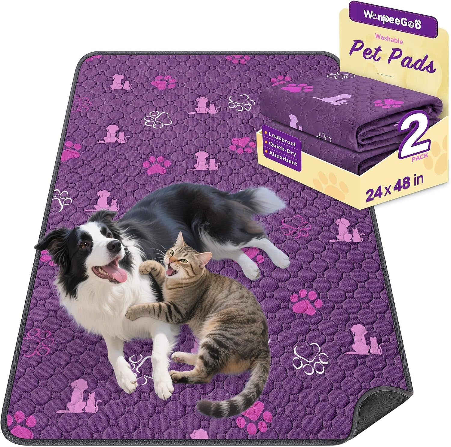 Washable Pee Pads for Dogs, Waterproof, 18 X 24 In, 4 Pack, Gray | Super Absorbent, Waterproof and Non-Slip; Washable, Reusable Dog Pads for Crates, Playpens, Floors, Furniture and Travel