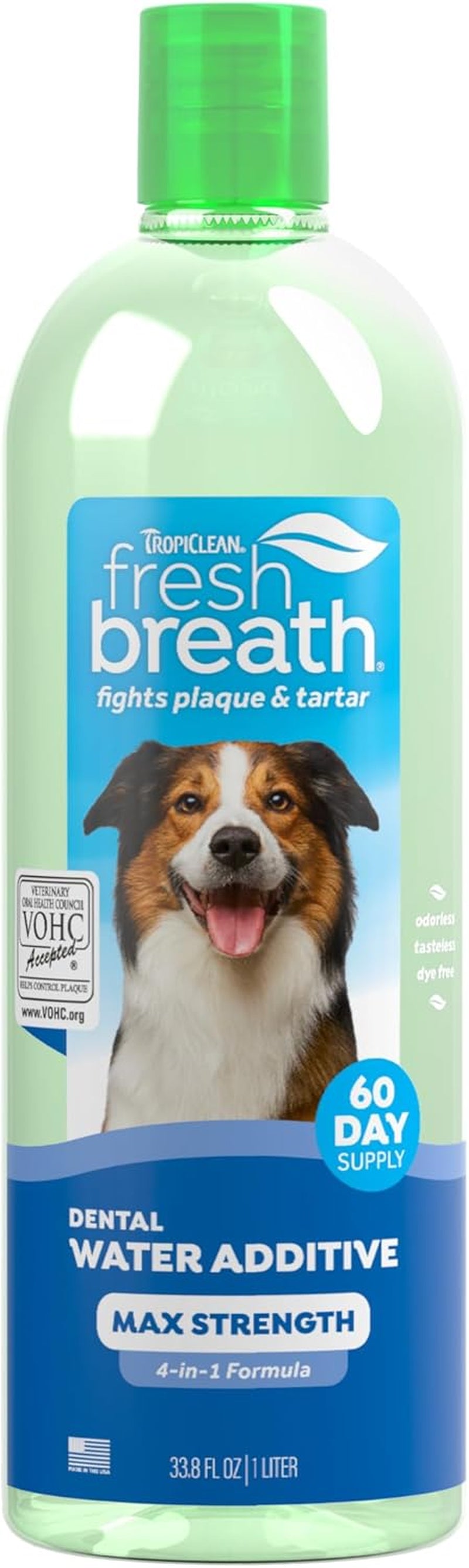 Fresh Breath Water Additive for Dogs, Dog Breath Freshener and Teeth Cleaning Solution, No Toothpaste or Toothbrush Required, 16Oz.