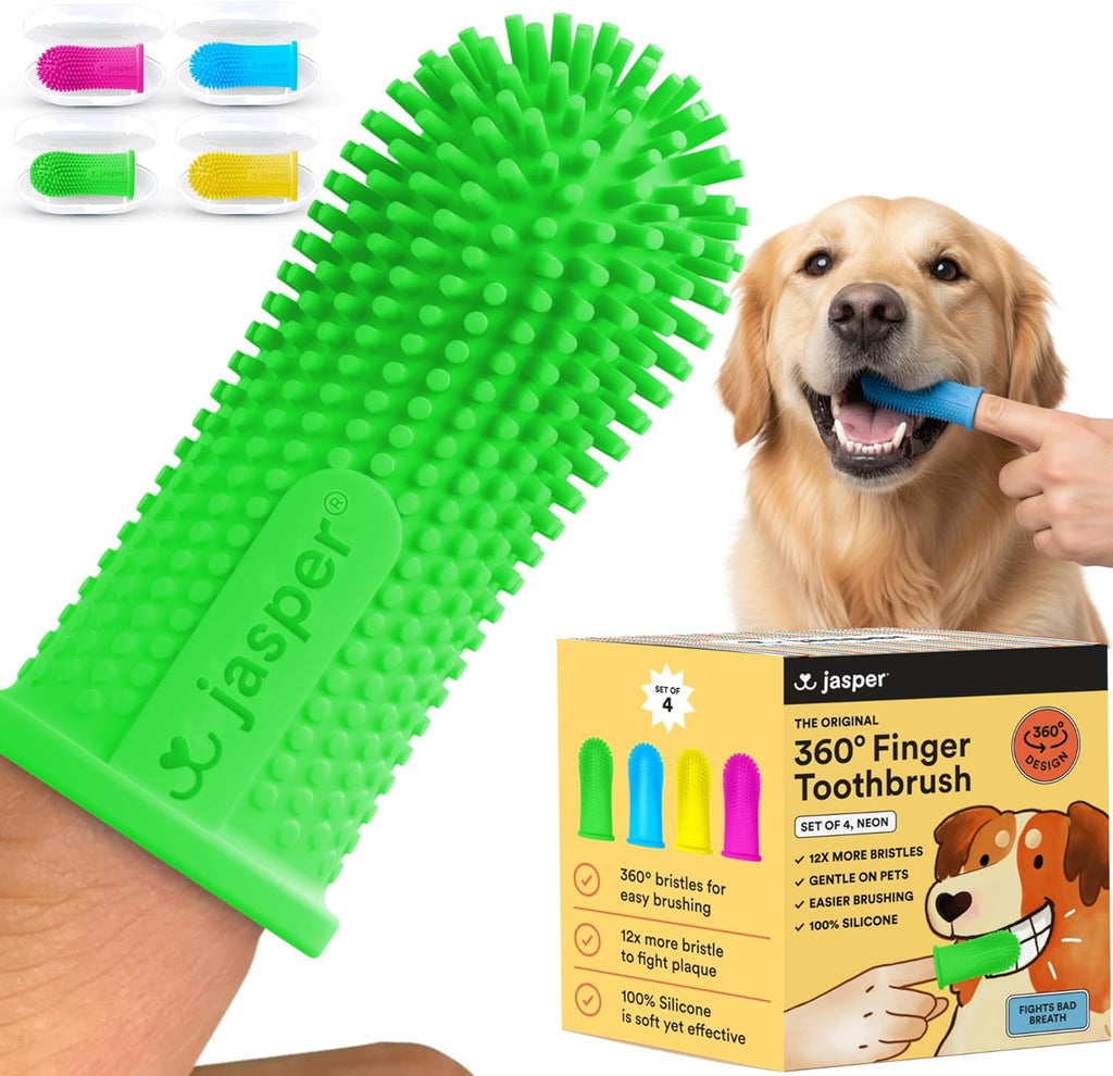 Dog Toothbrush, 360 Degree Pet Tooth Brushing Kit, Cat Toothbrush, Canine Dental Care & Teeth Cleaning Kit, Pet Finger Tooth Brush, Use with Dog Toothpaste, 2-Pack Pink