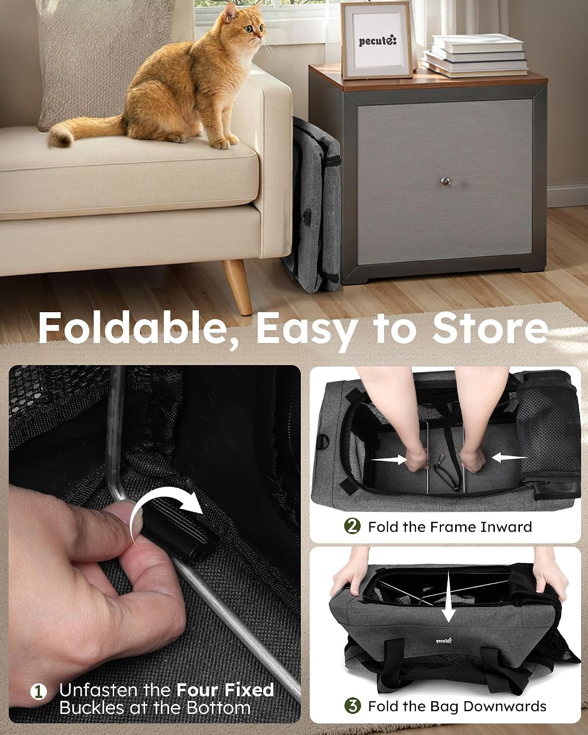 Cat Carrier, Portable Travel Dog Carrier with Stable Structure, Grey | Larger Space, 360° Ventilation & Comfort, Escape-Proof, for Travel / Car Trips / Vet Visits, Fits Cats up to 11 Lbs