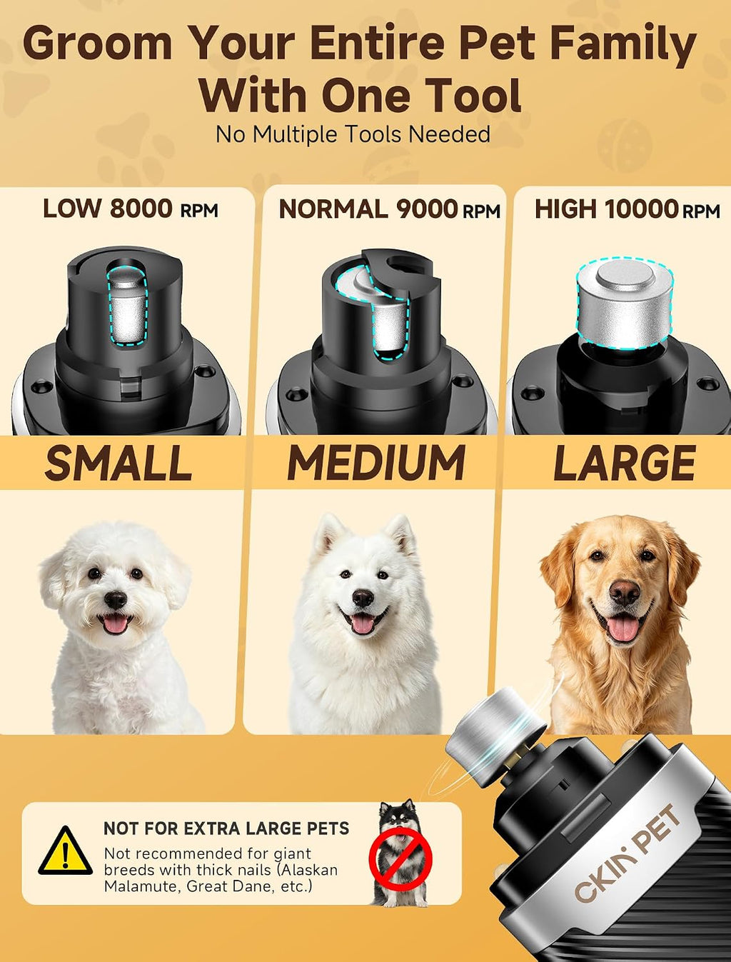 Dog Nail Grinder, Quiet Electric Dog Nail Trimmer with 2 LED Lights, 3-Speed Pet Nail Grinder for Dogs & Cats, Rechargeable 2000Mah Nail Grinder for Small Medium Large Dogs with Light, Black
