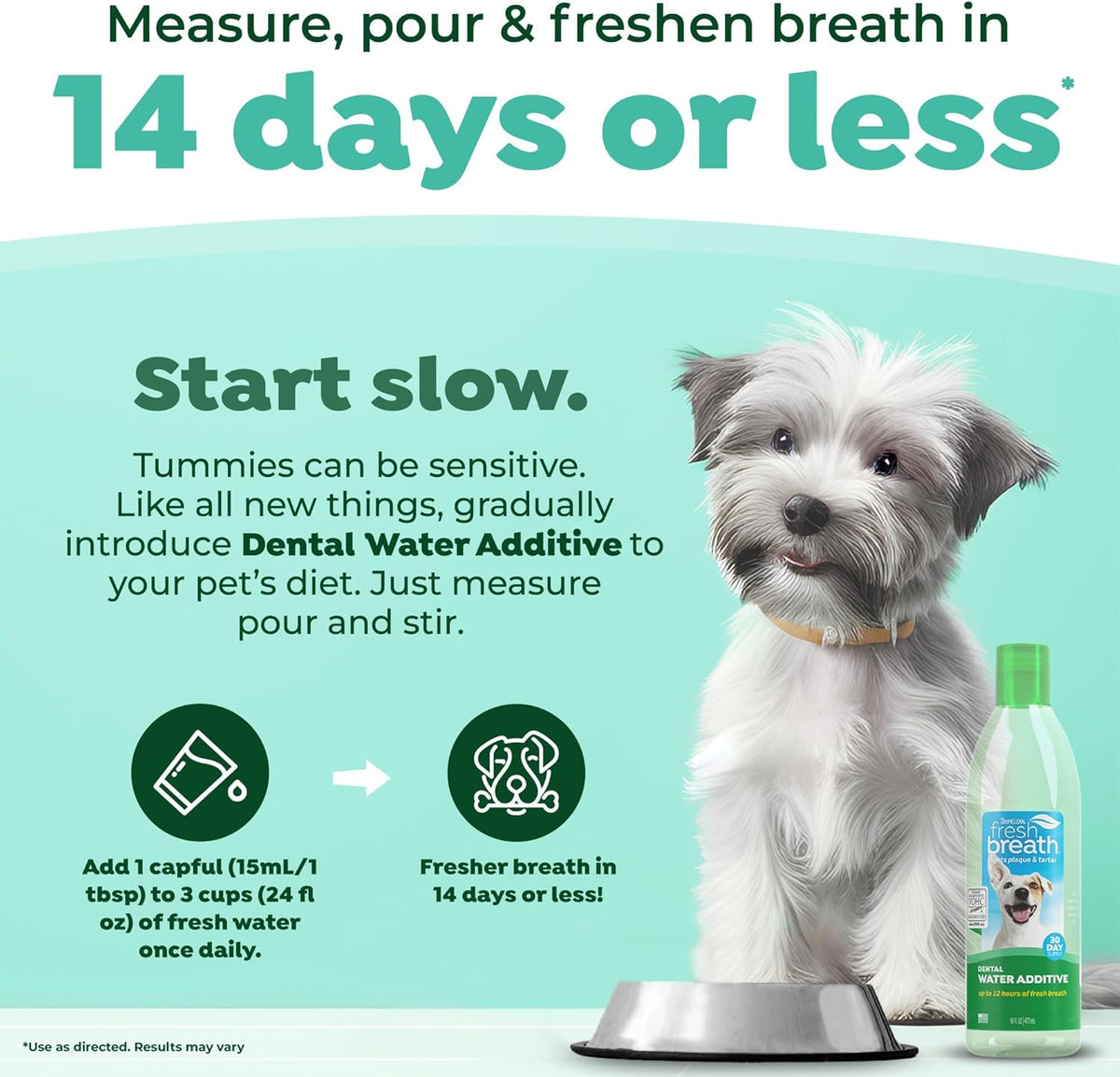 Fresh Breath Water Additive for Dogs, Dog Breath Freshener and Teeth Cleaning Solution, No Toothpaste or Toothbrush Required, 16Oz.