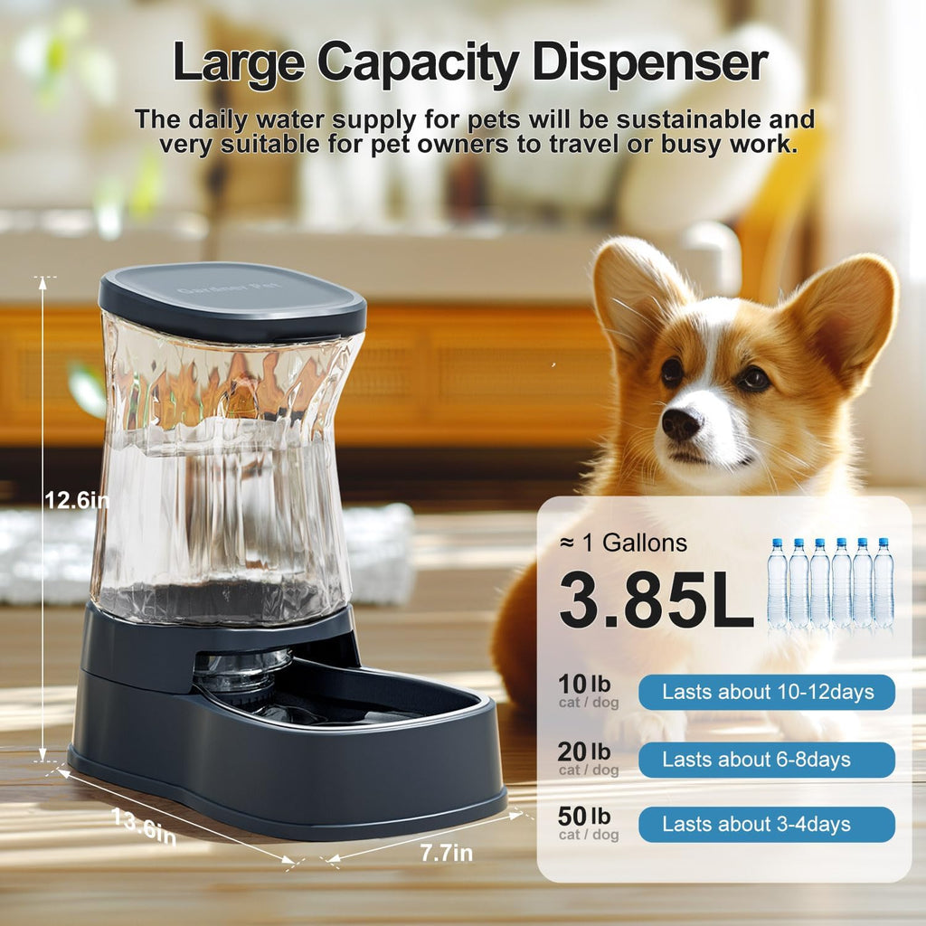 Automatic Dog Water Dispenser Gravity Stainless Steel Water Waterer Feeder, 100% Bpa-Free Large Capacity Water Feeding Bowls for Medium & Large-Sized Dogs Cats Other Pets -(1 Gallon)