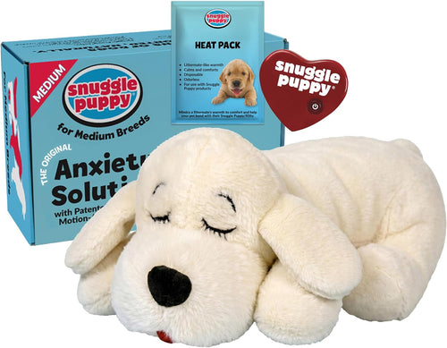 Snuggle Puppy Heartbeat Dog Toy for Puppies, Real-Feel Heartbeat, Calming Sleep Aid and Crate Training Comfort Toy with Heat Pack, Cream Plush Design