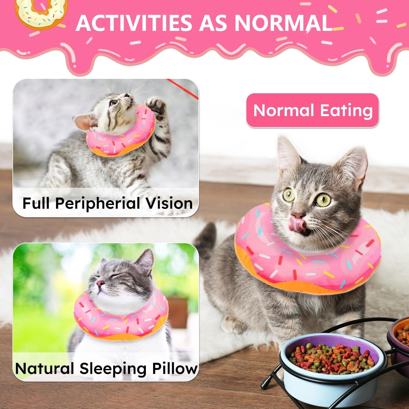 Cat Cone Collar Soft, Cat Recovery Collar for Wound Healing Cute Donut Adjustable Kitten Cones to Stop Licking Comfortable Lightweight Neck Elizabethan Collars for Kittens after Surgery