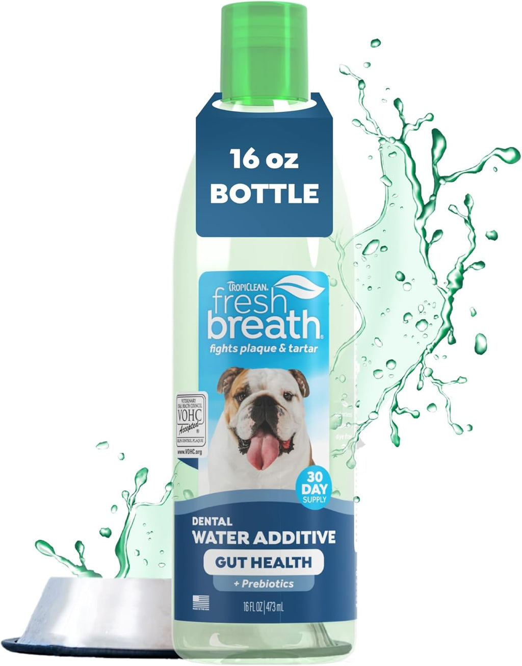 Fresh Breath Water Additive for Dogs, Dog Breath Freshener and Teeth Cleaning Solution, No Toothpaste or Toothbrush Required, 16Oz.