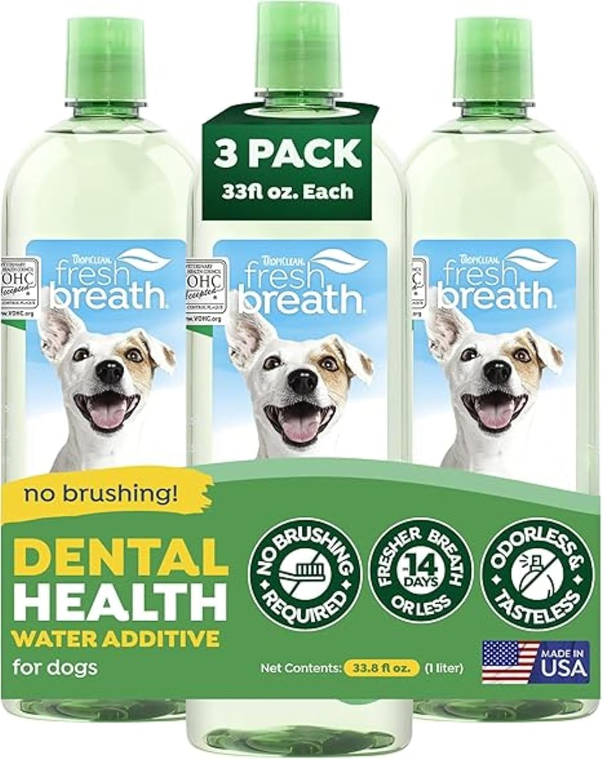 Fresh Breath Water Additive for Dogs, Dog Breath Freshener and Teeth Cleaning Solution, No Toothpaste or Toothbrush Required, 16Oz.