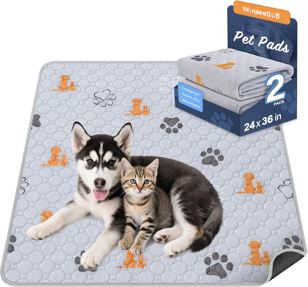 Washable Pee Pads for Dogs, Waterproof, 18 X 24 In, 4 Pack, Gray | Super Absorbent, Waterproof and Non-Slip; Washable, Reusable Dog Pads for Crates, Playpens, Floors, Furniture and Travel