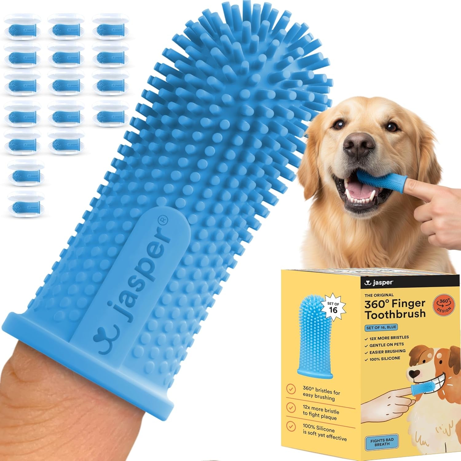 Dog Toothbrush, 360 Degree Pet Tooth Brushing Kit, Cat Toothbrush, Canine Dental Care & Teeth Cleaning Kit, Pet Finger Tooth Brush, Use with Dog Toothpaste, 2-Pack Pink