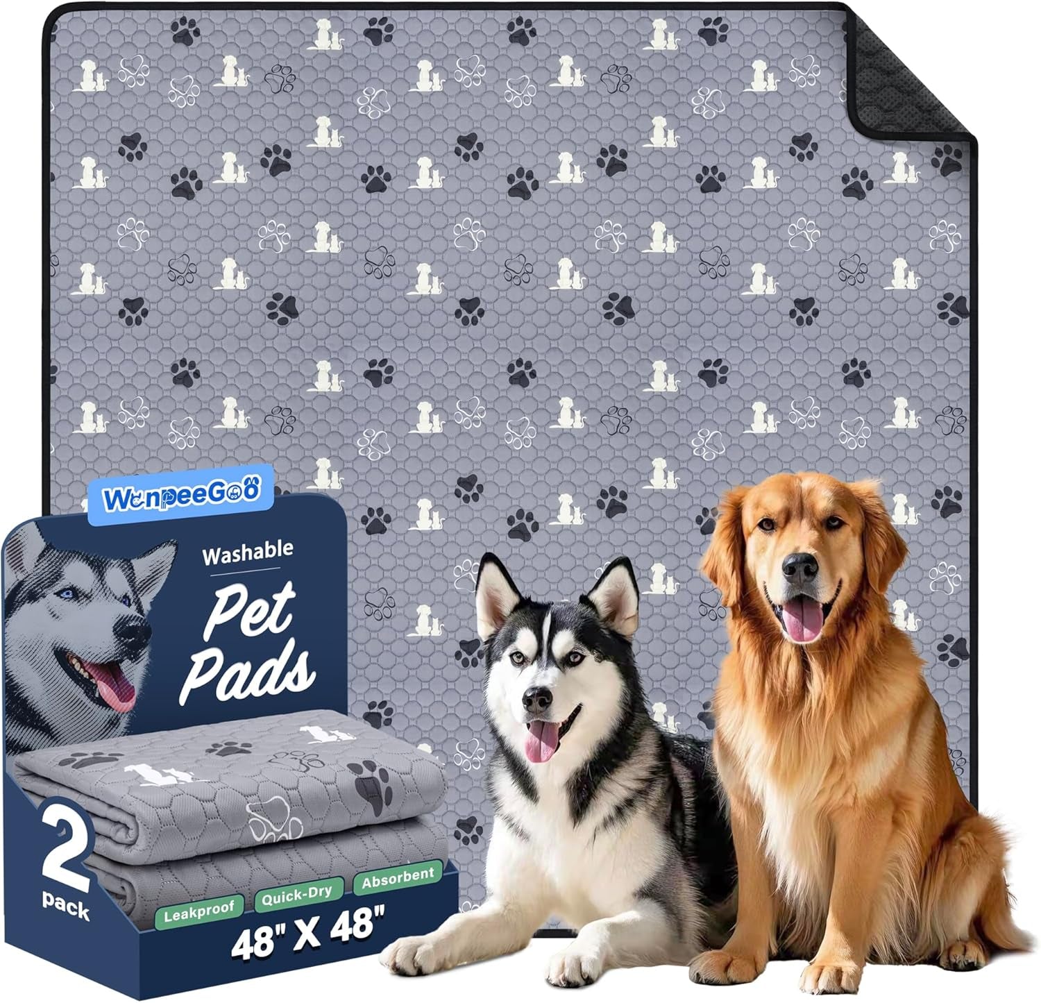 Washable Pee Pads for Dogs, Waterproof, 18 X 24 In, 4 Pack, Gray | Super Absorbent, Waterproof and Non-Slip; Washable, Reusable Dog Pads for Crates, Playpens, Floors, Furniture and Travel