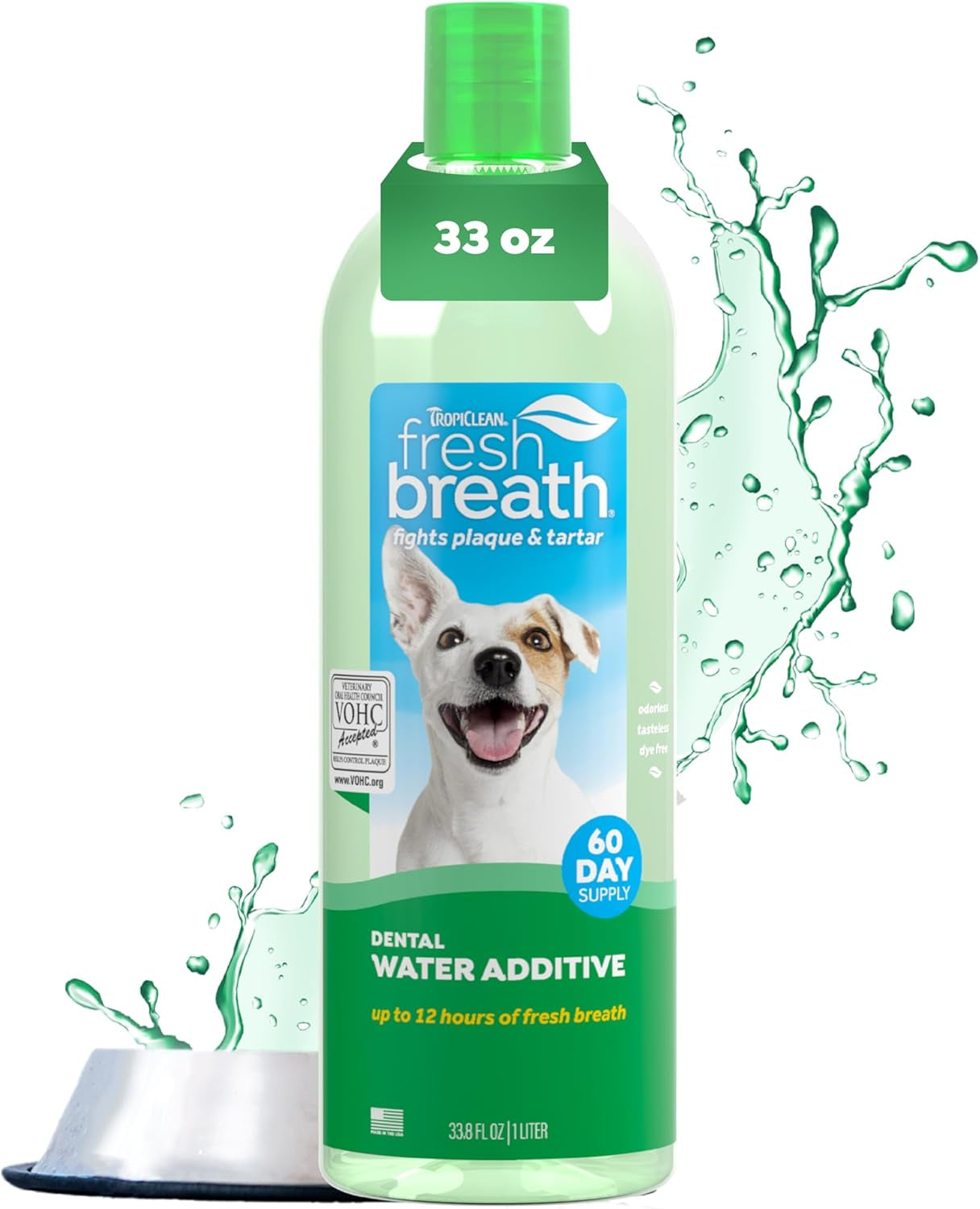 Fresh Breath Water Additive for Dogs, Dog Breath Freshener and Teeth Cleaning Solution, No Toothpaste or Toothbrush Required, 16Oz.